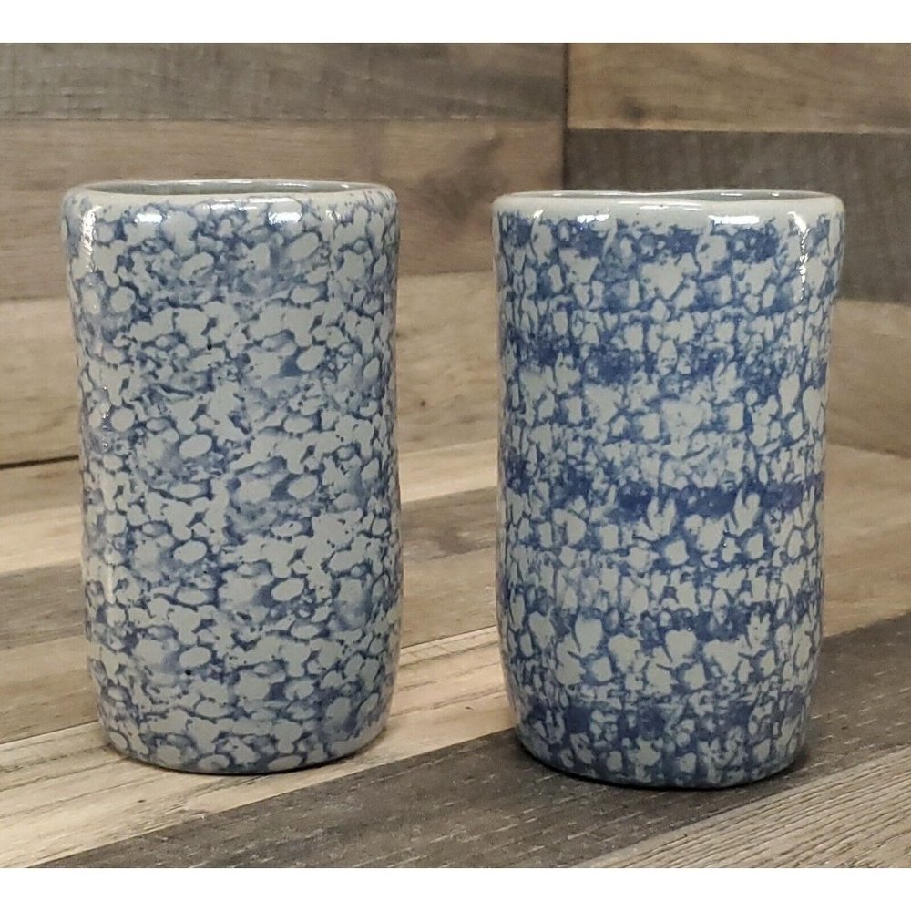 2 Vintage Beaumont Brothers BBP Pottery Tumbler 5" tall Primitive Farmhouse Vase